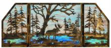 Meyda Green 147850 - 72"W X 30"H Moose at Lake 3 Panel Stained Glass Window
