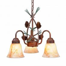 Avalanche Ranch Lighting H40320AS-04 - Sierra Mini-Chandelier - Pine Cone - Marbled Amber Swirl Bell Glass - Pine Tree Green