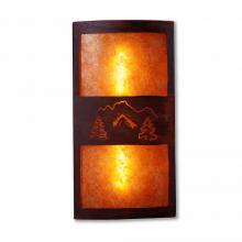Avalanche Ranch Lighting M16245AM-02 - Benton Sconce - Mountain-Pine Tree Cutouts - Amber Mica Shade - Rust Patina Finish