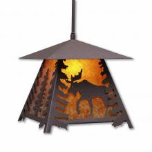 Avalanche Ranch Lighting M23627AM-ST-27 - Smoky Mountain Pendant Large - Mountain Moose - Amber Mica Shade - Rustic Brown Finish