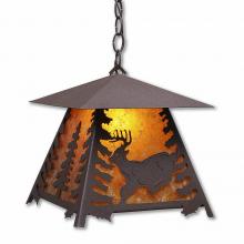 Avalanche Ranch Lighting M23630AM-CH-27 - Smoky Mountain Pendant Large - Mountain Deer - Amber Mica Shade - Rustic Brown Finish - Chain