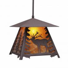 Avalanche Ranch Lighting M23633AM-ST-27 - Smoky Mountain Pendant Large - Mountain Elk - Amber Mica Shade - Rustic Brown Finish