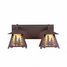 Avalanche Ranch Lighting M35214AL-27 - Smoky Mountain Double Bath Vanity Light - Spruce Tree - Almond Mica Shade - Rustic Brown Finish
