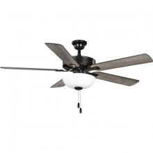 Progress P250082-31M-WB - AirPro 52 in. Matte Black 5-Blade AC Motor Transitional Ceiling Fan with Light