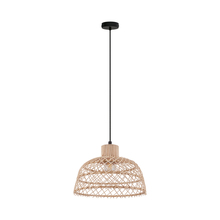 Eglo 43285A - Ausnby - Pendant Black Finish Natural Wood Shade 1-40W