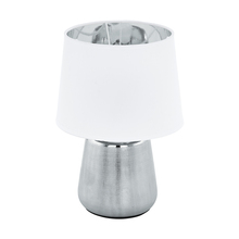 Eglo 99329A - Manalba 1 - Table Lamp, Silver Finish, White Exterior w/ Silver Interior Fabric Shade