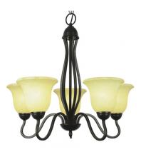Trans Globe PL-8165 ROB - Five Light Rubbed Oil Bronze Tea Stain Glass Up Chandelier