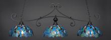 Toltec Company 353-MB-995 - Three Light Blue Mosaic Tiffany Glass Matte Black Island Light