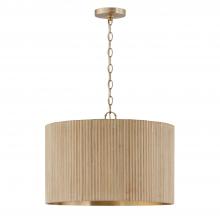Capital 350741WS - 3-Light Pendant in Matte Brass and Handcrafted Mango Wood in White Wash