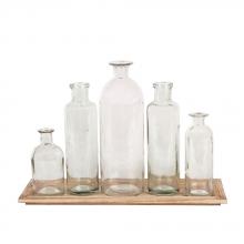 Creative Co-op DA2672 - Wood Tray Glass Bottle Vases
