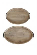 Creative Co-op Wood Trays with Metal Handles - Wood Trays with Metal Handles 