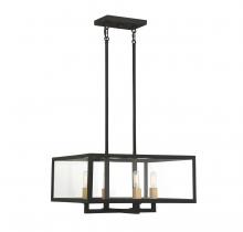 Lighting One US V6-L7-2928-4-137 - Harris 4-Light Pendant in Textured Black with Warm Brass Accents