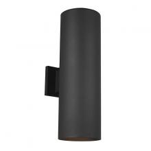 Visual Comfort & Co. Studio Collection 8313802-12 - Outdoor Cylinders transitional 2-light outdoor exterior small wall lantern sconce in black finish wi
