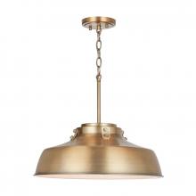 Austin Allen & Co. 9D328A - 1-Light Industrial Metal Shade Pendant - Aged Brass with White Interior
