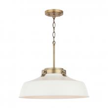 Austin Allen & Co. 9D330A - 1-Light Industrial Metal Shade Pendant - Matte White and Aged Brass with White Interior