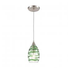 ELK Home 31762/1 - Vines 1-Light Mini Pendant in Satin Nickel with Clear Glass with Emerald Green Strip