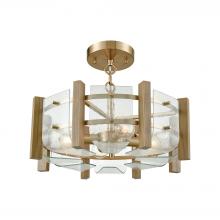 ELK Home 32331/4 - Vindalia 4-Light Semi Flush in Satin Brass with Wood Slats and Curved Glass